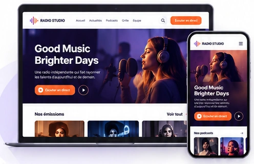 Exemple de site radio sur ordinateur et smartphone