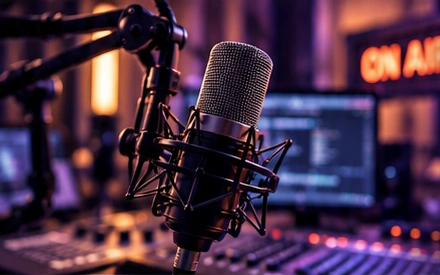 Microphone professionnel en studio radio
